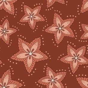 Romantic indian flower - boho chintz inspired flowers - red and salmon