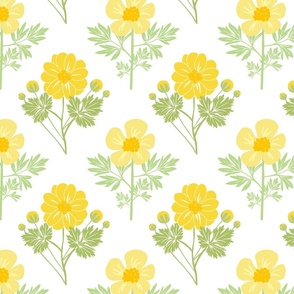 Buttercups / Large / Yellow, Green, Pure White