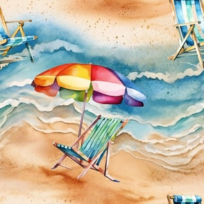 Watercolor Rainbow Beach Chair Chairs in Colorful Sand and Waves