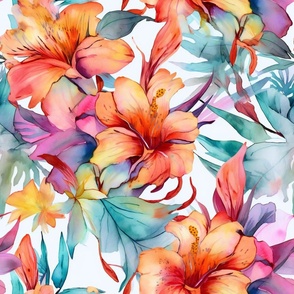Watercolor Tropical Rainbow Flower Flowers Floral Florals in Island Colors