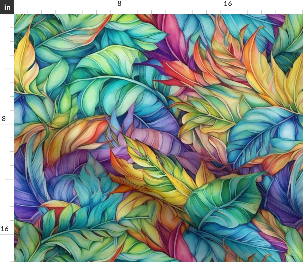 Watercolor Palm Fronds Leaf Leaves in Rainbow Colors