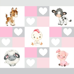Farm Animals Quilt Baby Girl Nursery Crib Bedding Pink Gray Grey 