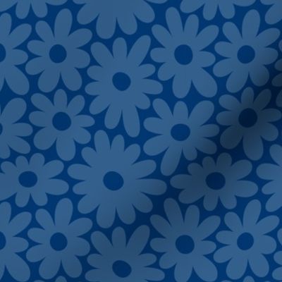 Retro Flowers, BoHo Hippie, Daisy Pattern, 70s, 60s, Dark Blue, Light Blue