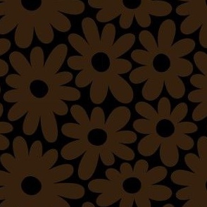 Retro Flowers, BoHo Hippie, Daisy Pattern, 70s, 60s, Dark Brown Black