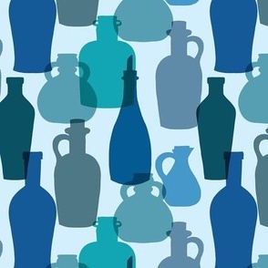 blue glass bottles small scale