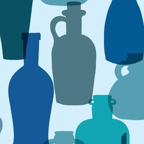blue glass bottles wallpaper scale