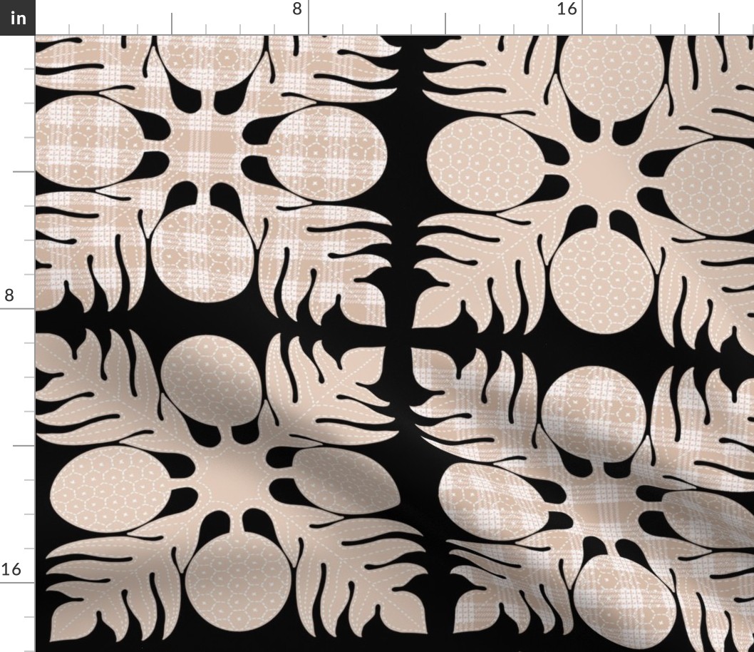 ulu beige palaka quilt and plain on black 20x20