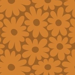 Retro Flowers, BoHo Hippie, Daisy Pattern, 70s, 60s, Orange Medium Brown