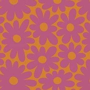Retro Flowers, BoHo Hippie, Daisy Pattern, 70s, 60s, Orange Pink