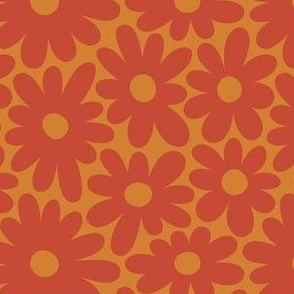 Retro Flowers, BoHo Hippie, Daisy Pattern, 70s, 60s, Orange Red