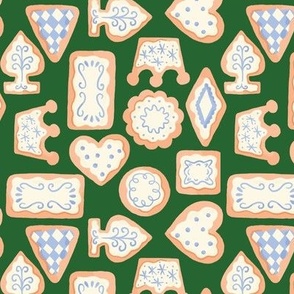 Tea Cookies - Spade, Diamonds, Hearts, Crowns frosted cookies on green