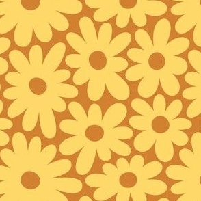 Retro Flowers, BoHo Hippie, Daisy Pattern, 70s, 60s, Orange Yellow