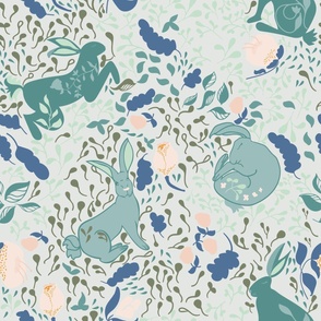 Medium. Country View Mint and Blue Green Hares. Nursey Room. Farmhouse