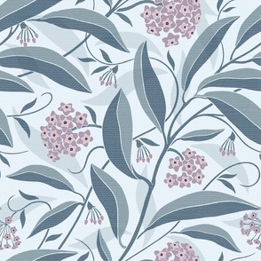 Blooming Hoya Art Nouveau Style, Grey-Green, Pink, Light-Blue