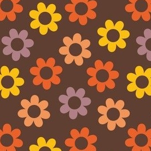 Flowers, BoHo Hippie, Daisy Pattern, 70s, 60s, Orange Yellow Blue