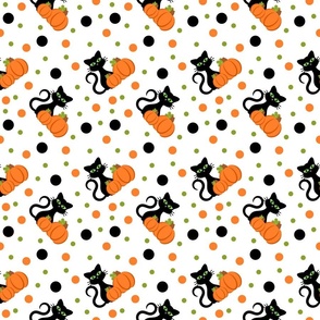 Cute Black Cat and Pumpkin with Polkadots