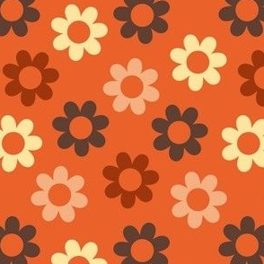 Flowers, BoHo Hippie, Daisy Pattern, 70s, 60s, Orange Yellow Brown Rust