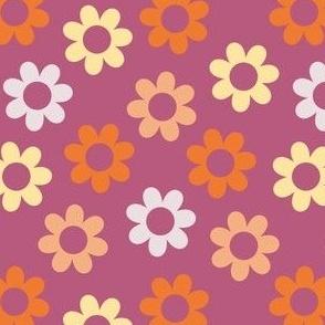 Flowers, BoHo Hippie, Daisy Pattern, 70s, 60s, Orange Yellow Pink
