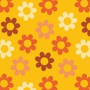 Flowers, BoHo Hippie, Daisy Pattern, 70s, 60s, Orange Yellow Brown