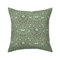 Floral Serenade. Tone on tone, Modern damask. Mint on Green