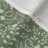 Floral Serenade. Tone on tone, Modern damask. Mint on Green