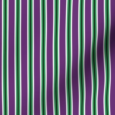 Traditional Vertical Stripe in Deep Purple, Green, Black, and White