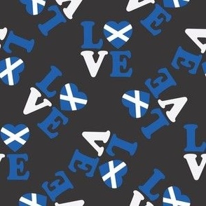 SMALL Love Scotland fabric - blue and white scottish flag design - charcoal 6in