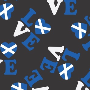 JUMBO Love Scotland fabric - blue and white scottish flag design - charcoal