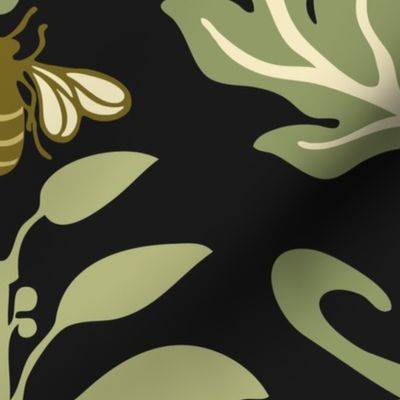 Jum - Art Nouveau - Jumbo - Green, Black - Honey Bee and Flower