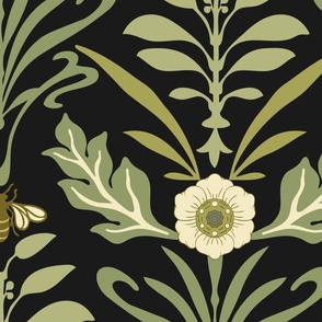 Jum - Art Nouveau - Jumbo - Green, Black - Honey Bee and Flower