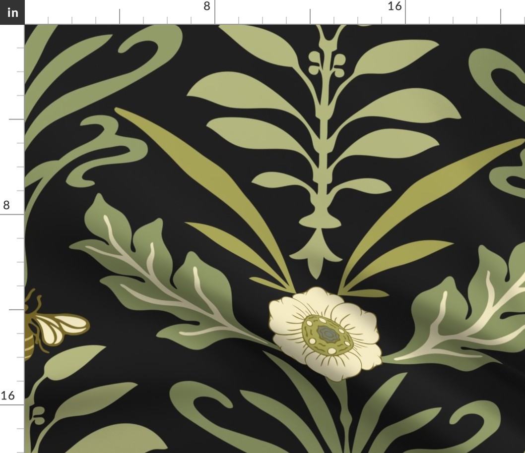 Jum - Art Nouveau - Jumbo - Green, Black - Honey Bee and Flower