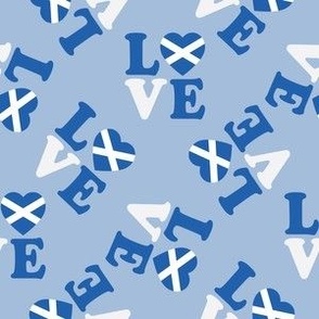 SMALL Love Scotland fabric - scottish blue and white fabric - pale blue 6in