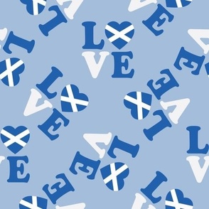 LARGE Love Scotland fabric - scottish blue and white fabric - pale blue 10in
