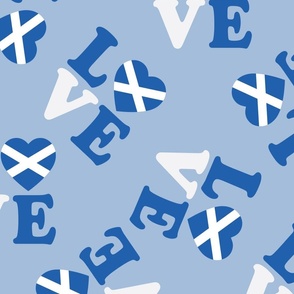 JUMBO Love Scotland fabric - scottish blue and white fabric - pale blue