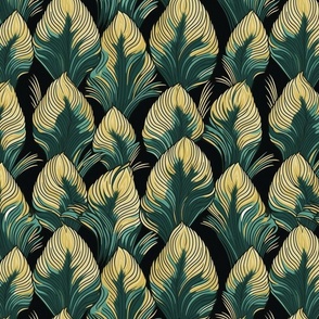art deco feathers in green and yellow