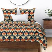 art deco floral lotus in orange