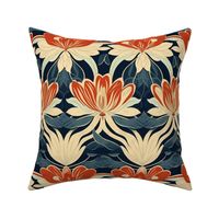 art deco floral lotus in orange