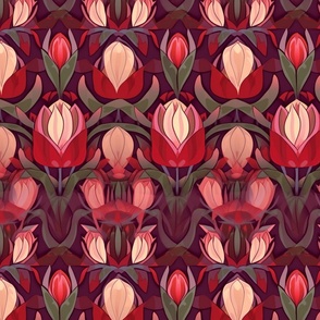 art nouveau tulips in pink and red