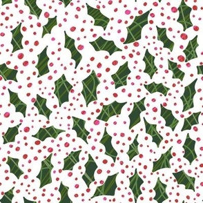 Abstract Pattern Holly leaves and winter berries 