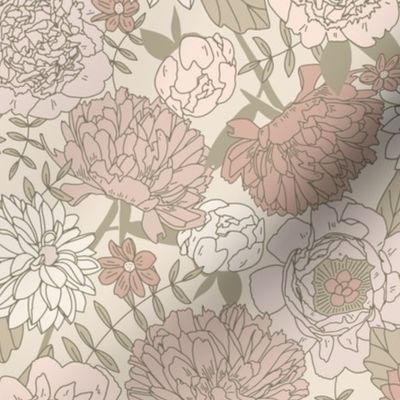 Retro floral - Ivory Odessa Pink