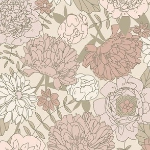 Retro floral - Ivory Odessa Pink