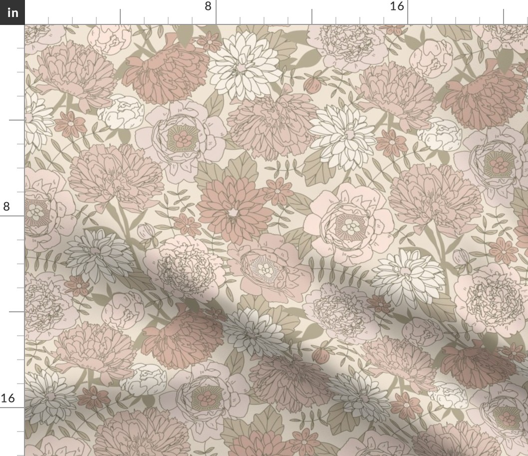 Retro floral - Ivory Odessa Pink