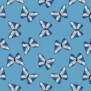 MINI Scottish Flag Butterflies fabric - blue and white design pale blue 4in