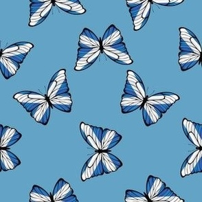 SMALL Scottish Flag Butterflies fabric - blue and white design pale blue 6in