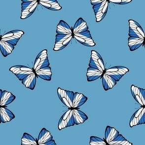 MEDIUM Scottish Flag Butterflies fabric - blue and white design pale blue 8in