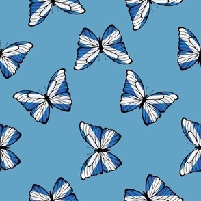 LARGE Scottish Flag Butterflies fabric - blue and white design pale blue 10in
