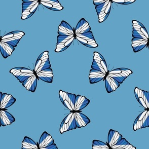 XLARGE Scottish Flag Butterflies fabric - blue and white design pale blue 12in