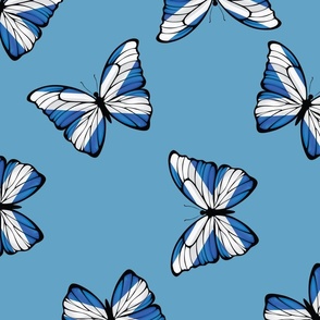 JUMBO Scottish Flag Butterflies fabric - blue and white design pale blue