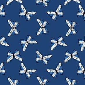 MINI Scottish Flag Butterflies fabric - scotland blue and white cross navy 4in
