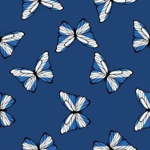 SMALL Scottish Flag Butterflies fabric - scotland blue and white cross navy 6in